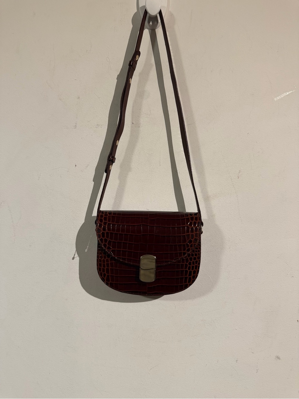Sezane Milo brown Croc-Embossed Leather Crossbody Bag